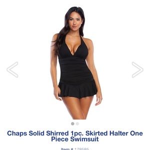 Chaps One-Piece Skirted Halter Swimsuit
